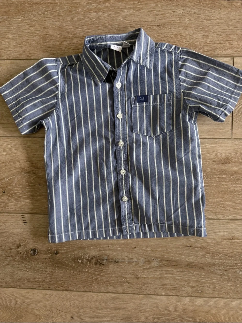 GAP Boys Navy and White Vertical Stripe Short-Sleeve Button-Down Shirt